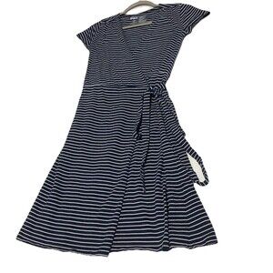Pact Organic Cotton Navy White Striped Tulip Wrap Dress XS Sustainable